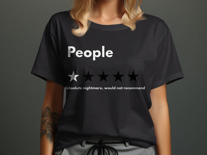 Black t-shirt with "People" and one of five stars filled in.