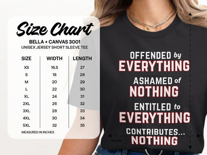 Size chart for Bella + Canvas 3001 unisex short sleeve tee with graphic.