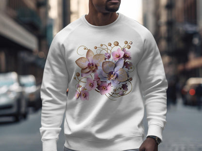 Elegant Orchid T-Shirt: Botanical Floral Design, Soft Girl Tee