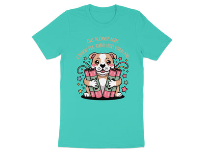 A cute dog holds two firecrackers and says "Die Alone? Nah, I Think I'll Take You With Me."