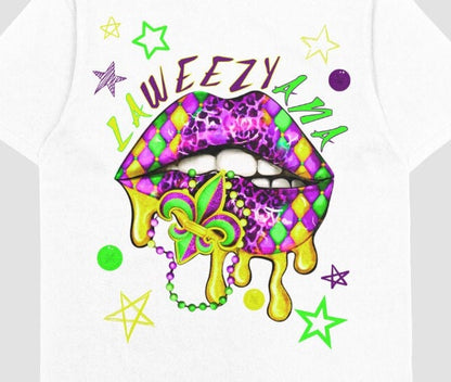 Mardi Gras Party Parade Cotton Tshirt Lips