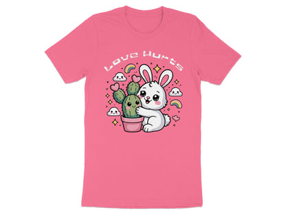 White rabbit hugs a cactus with "Love Hurts" text above.