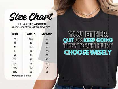 Bella + Canvas 3001 Unisex Jersey Short Sleeve Tee size chart with width and length measurements in inches.