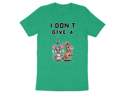 T-shirt with cartoon mouse on a donkey and text "I DON'T GIVE A".