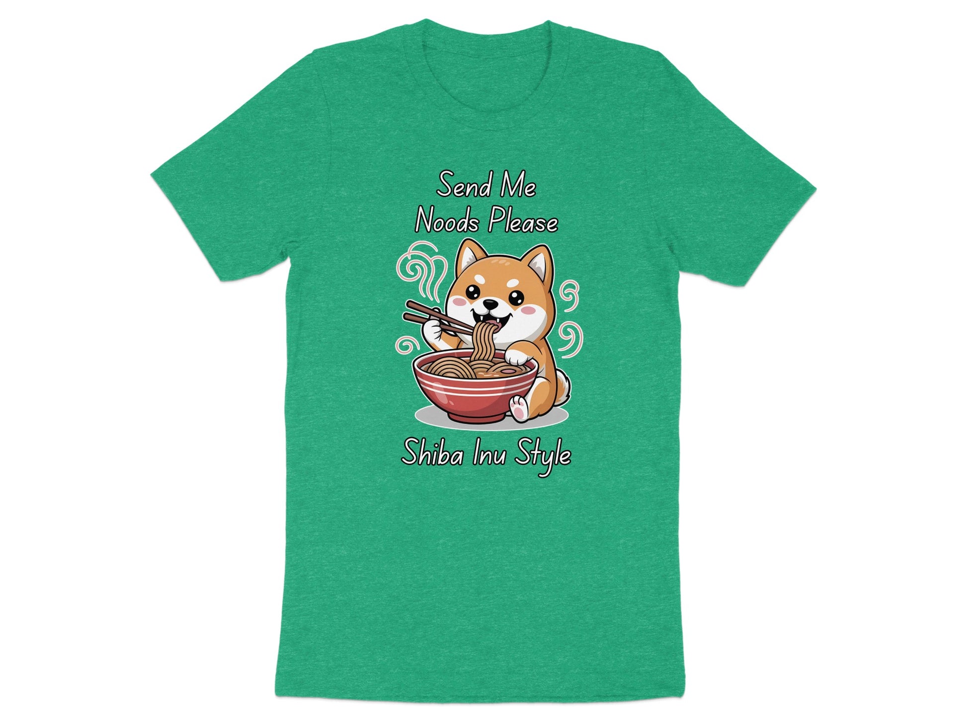 Shiba Inu eating noodles with chopsticks, text says "Send Me Noods Please Shiba Inu Style".