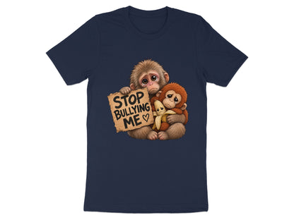 Two sad monkeys holding a sign that says "STOP BULLYING ME".