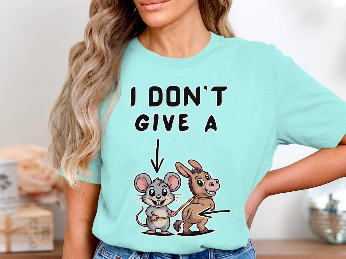 I Dont Give A Rats Ass T-Shirt, Funny Animal Tee, Sarcastic Humor Shirt, Novelty Gift Idea, Meme Shirt, Mouse and Donkey T Shirt