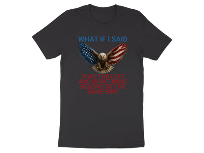 Dark t-shirt with an eagle wearing the American flag on a dark t-shirt.