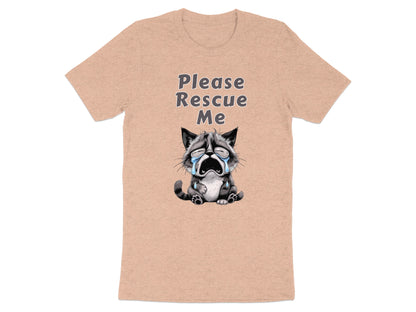T-shirt with "Please Rescue Me" text and crying kitten graphic.
