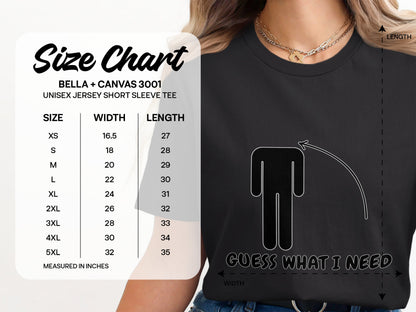 Bella + Canvas 3001 unisex tee size chart with width and length measurements.