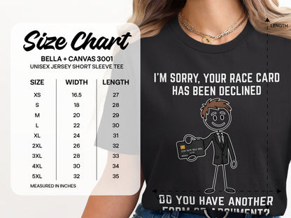 Size chart for Bella + Canvas 3001 unisex jersey t-shirt with graphic.