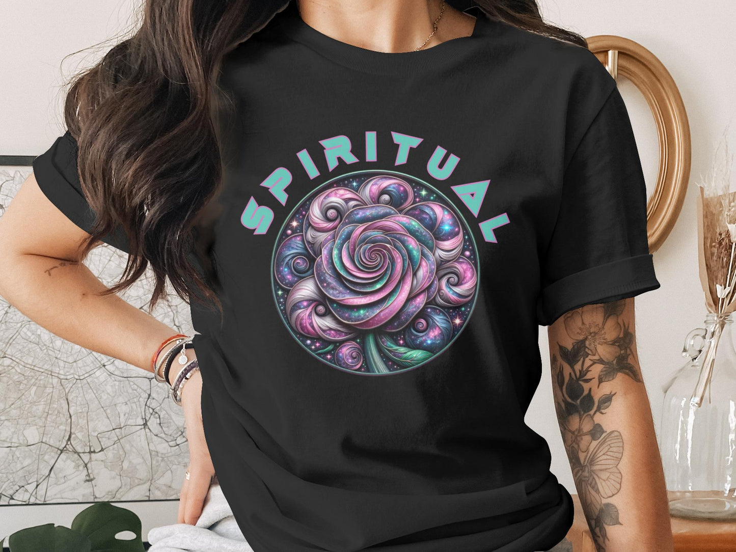 Galaxy Rose T-Shirt: Spiritual Cosmic Flower Art Tee