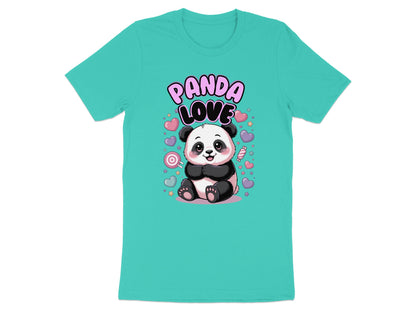 Turquoise t-shirt with a cartoon panda and "Panda Love" text.
