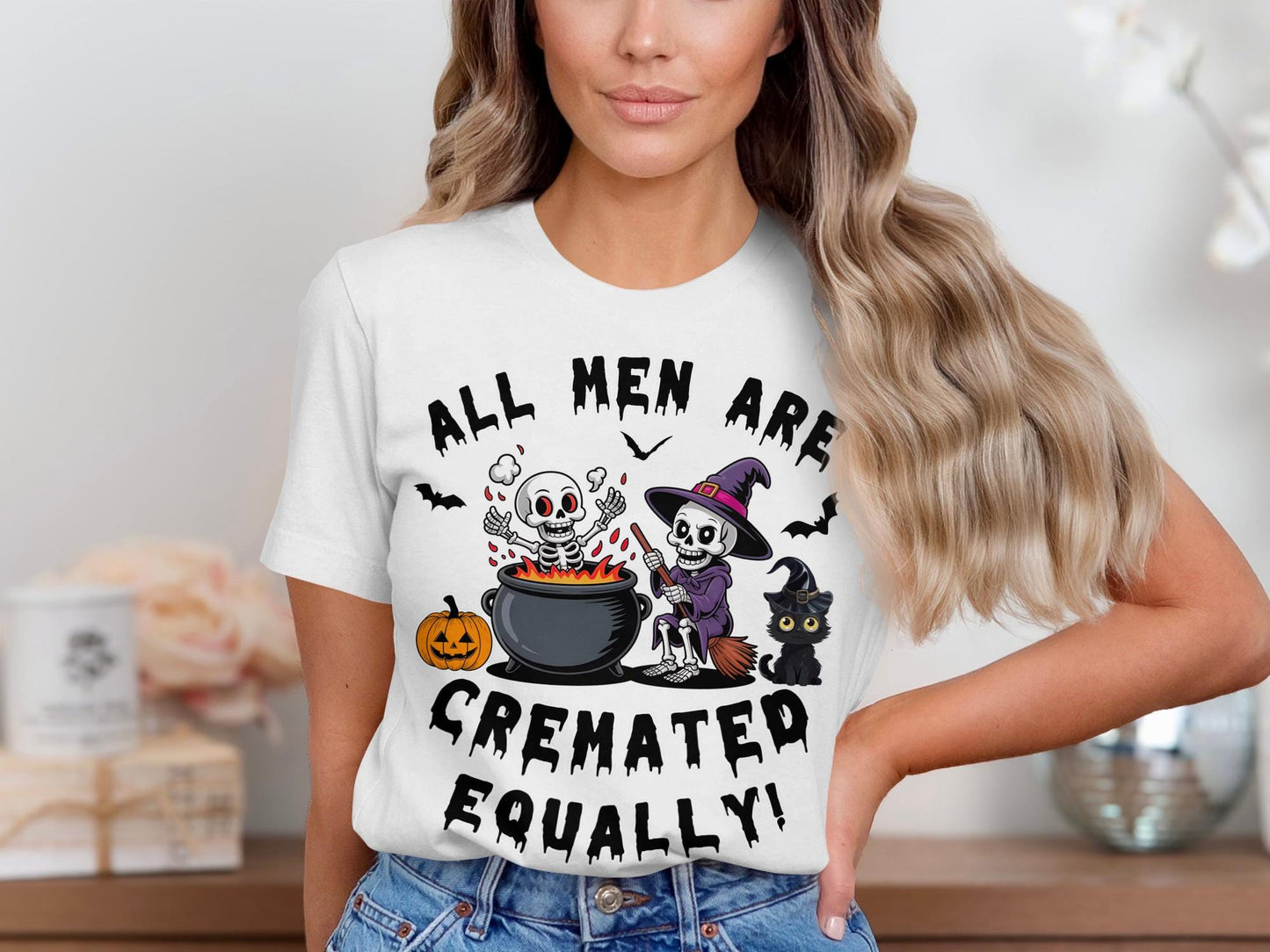 All Men Are Cremated Equally T-Shirt: Funny Goth Halloween Skeleton Tee