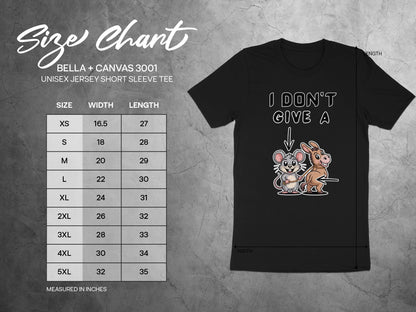 Size chart for Bella + Canvas 3001 unisex short sleeve tee with graphic.