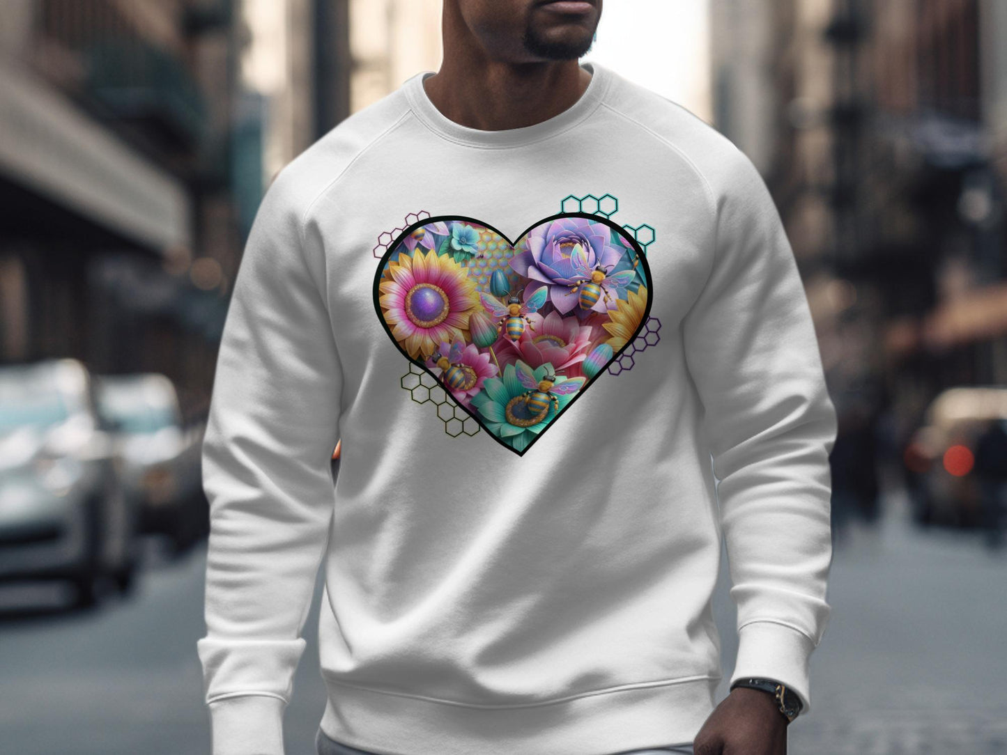 Floral Heart & Bee Graphic Tee: Nature Lover Gift