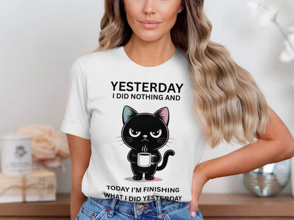 Funny Cat T-Shirt: Sarcastic Coffee Cat - Lazy Day