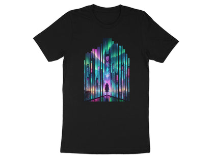 Cyberpunk Cityscape T-Shirt: Aurora Borealis Neon Lights Sci-Fi Tee