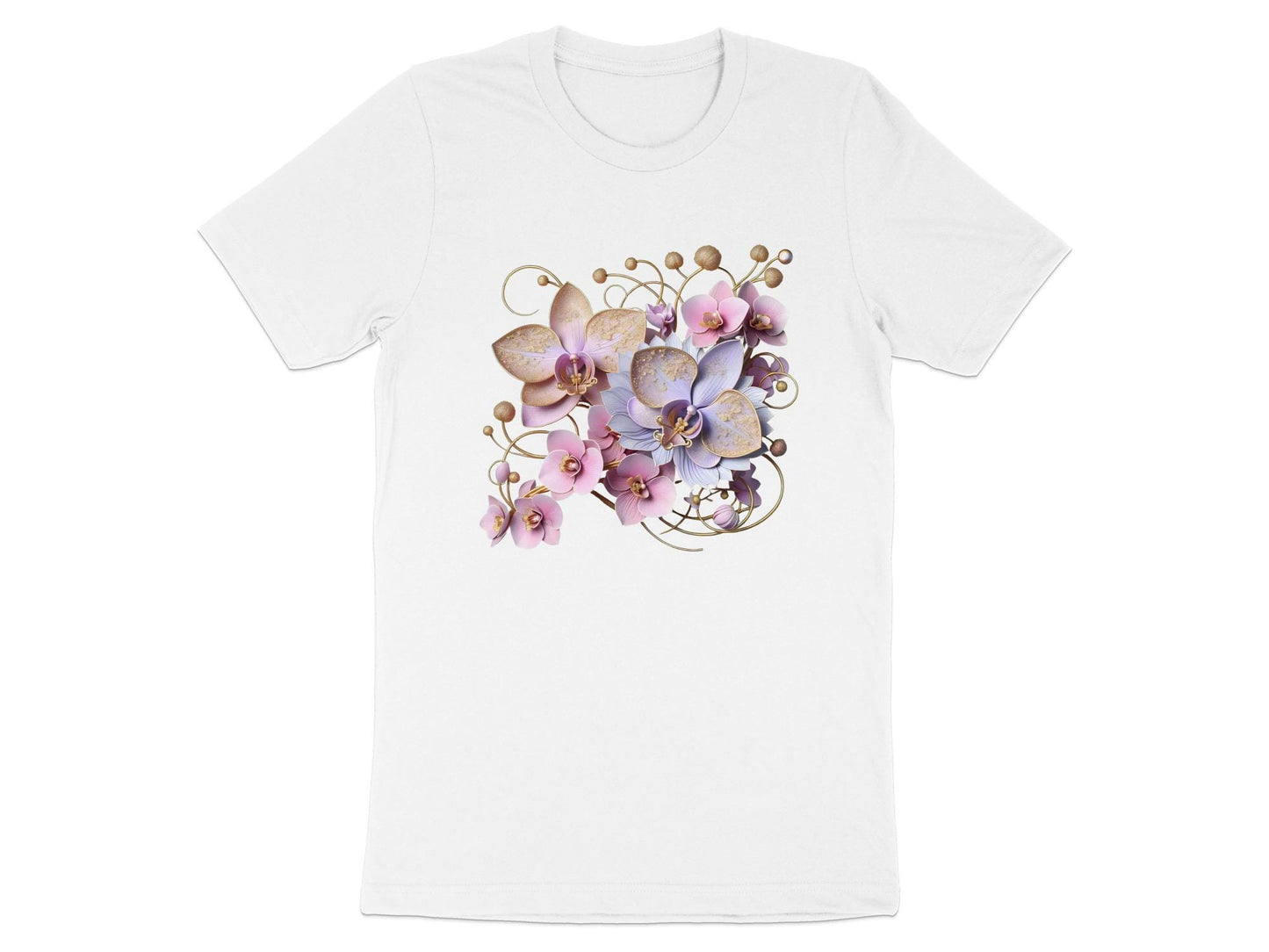 Elegant Orchid T-Shirt: Botanical Floral Design, Soft Girl Tee