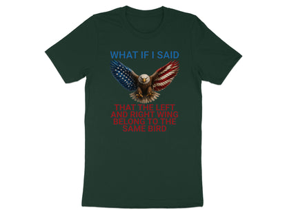 Eagle with American flag wings and text "What if I said that the left and right wing belong to the same bird."