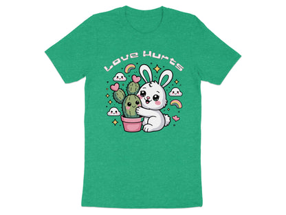 White rabbit hugging a prickly cactus with text "LOVE HURTS".