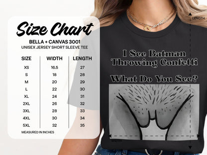 Size chart for BELLA + CANVAS 3001 unisex jersey short sleeve tee.