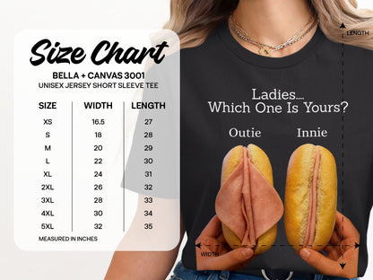 Size chart for Bella + Canvas 3001 Unisex Jersey Short Sleeve Tee.