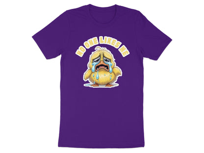 Purple t-shirt with a crying cartoon chick and "No One Likes Me" text.