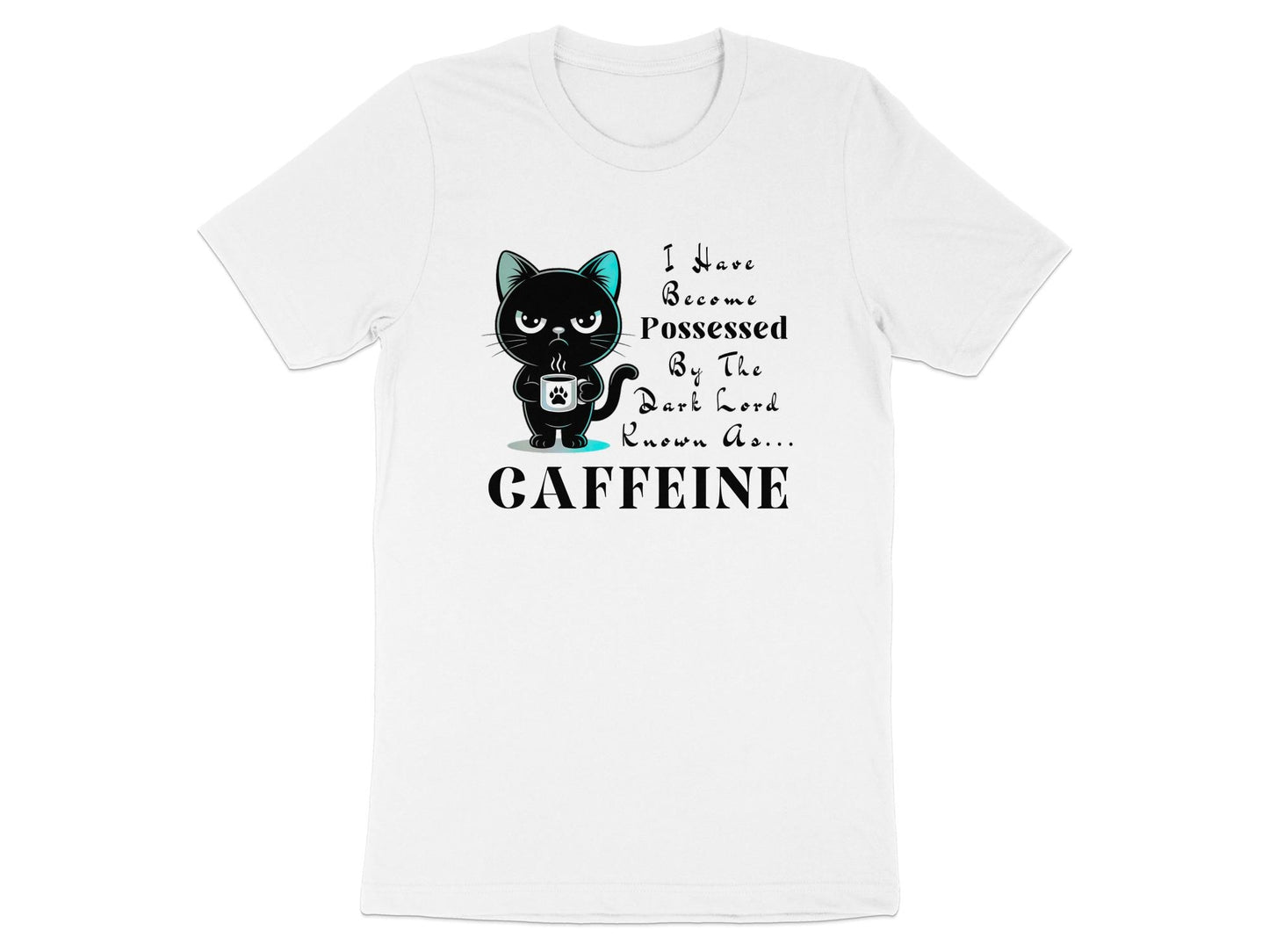 Black Cat Caffeine T-Shirt: Funny Coffee Lover Tee, Cat Mom Gift