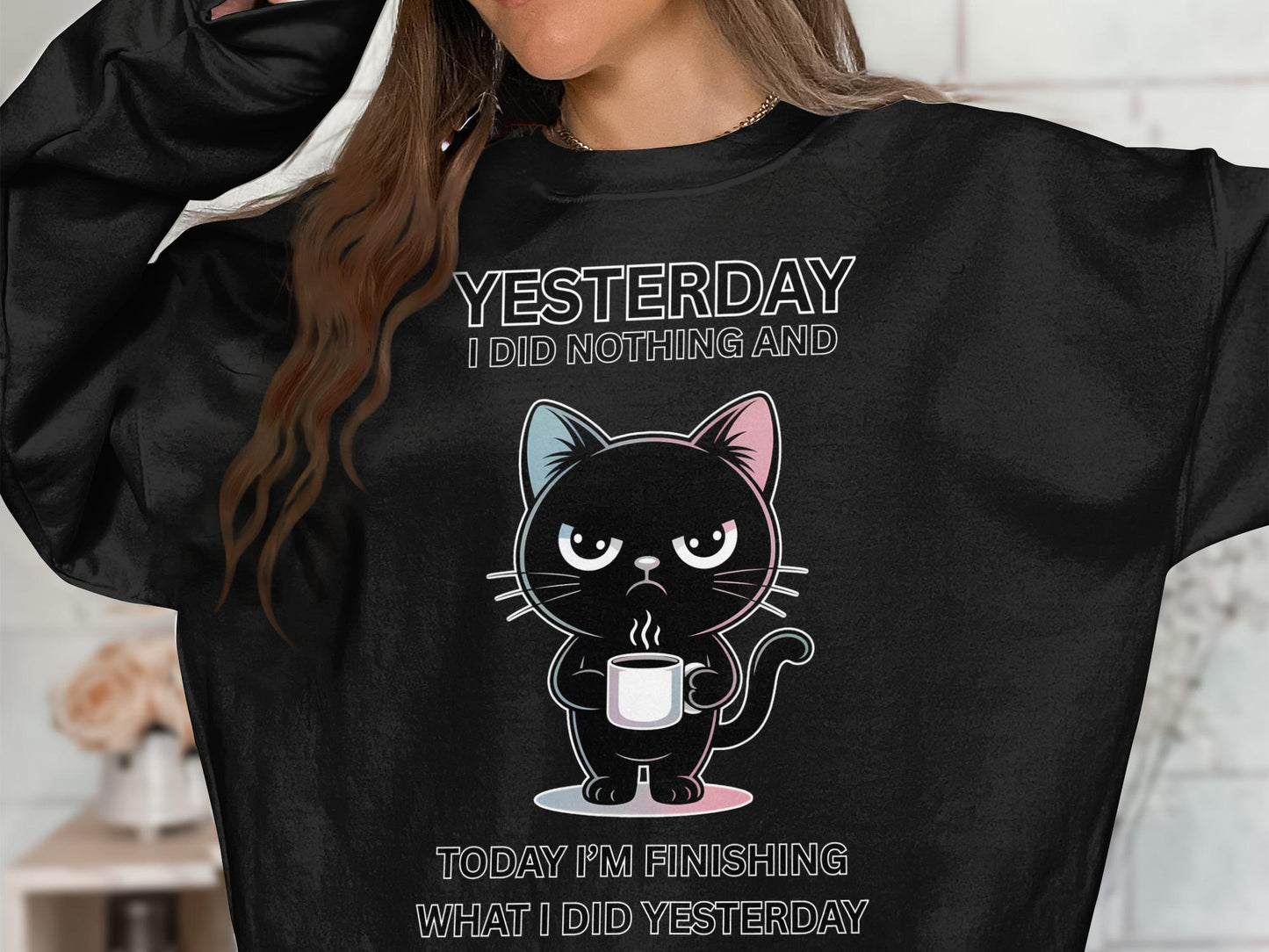 Funny Cat T-Shirt: Sarcastic Coffee Cat - Lazy Day