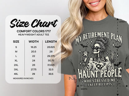 Comfort Colors 1717 size chart for heavyweight adult tee with graphic.