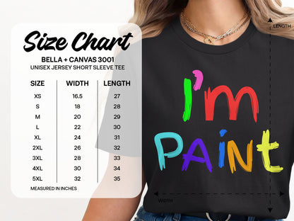 Size chart for Bella + Canvas 3001 unisex jersey short sleeve tee.