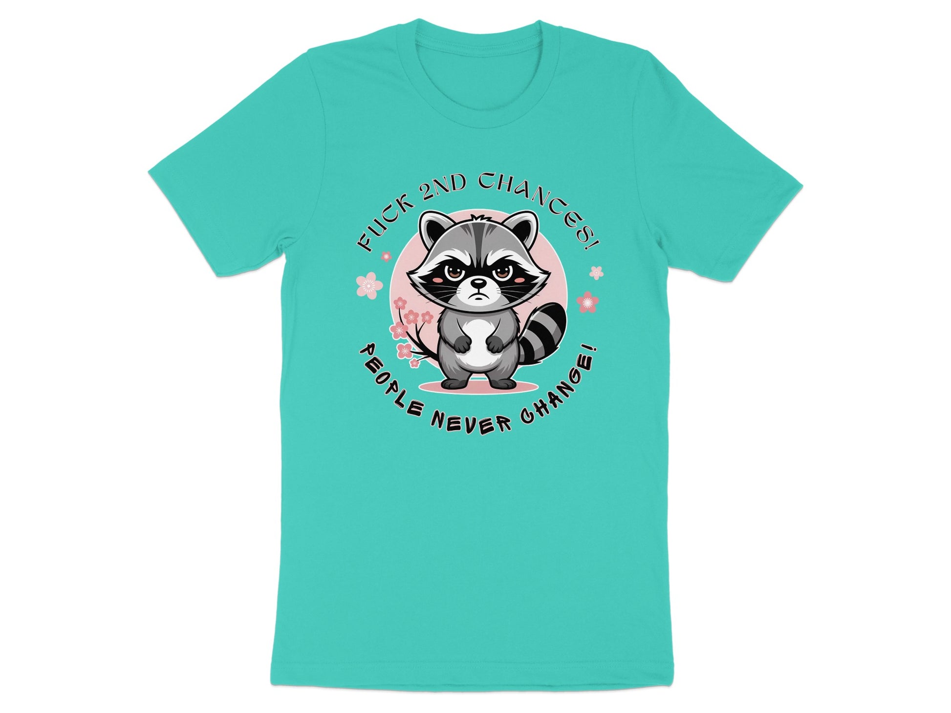 Raccoon illustration with text "Fuck 2nd Chances! People Never Change!".