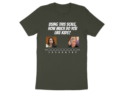 T-shirt with text and two portraits above a numbered scale from 1 to 9.