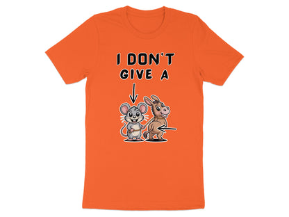 Orange t-shirt with "I DON'T GIVE A" text, mouse, and donkey graphic.