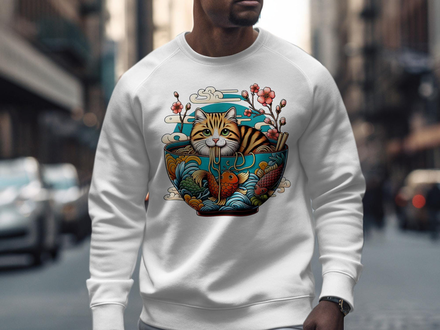 Ramen Cat T-Shirt: Kawaii Anime Style, Japanese Noodles