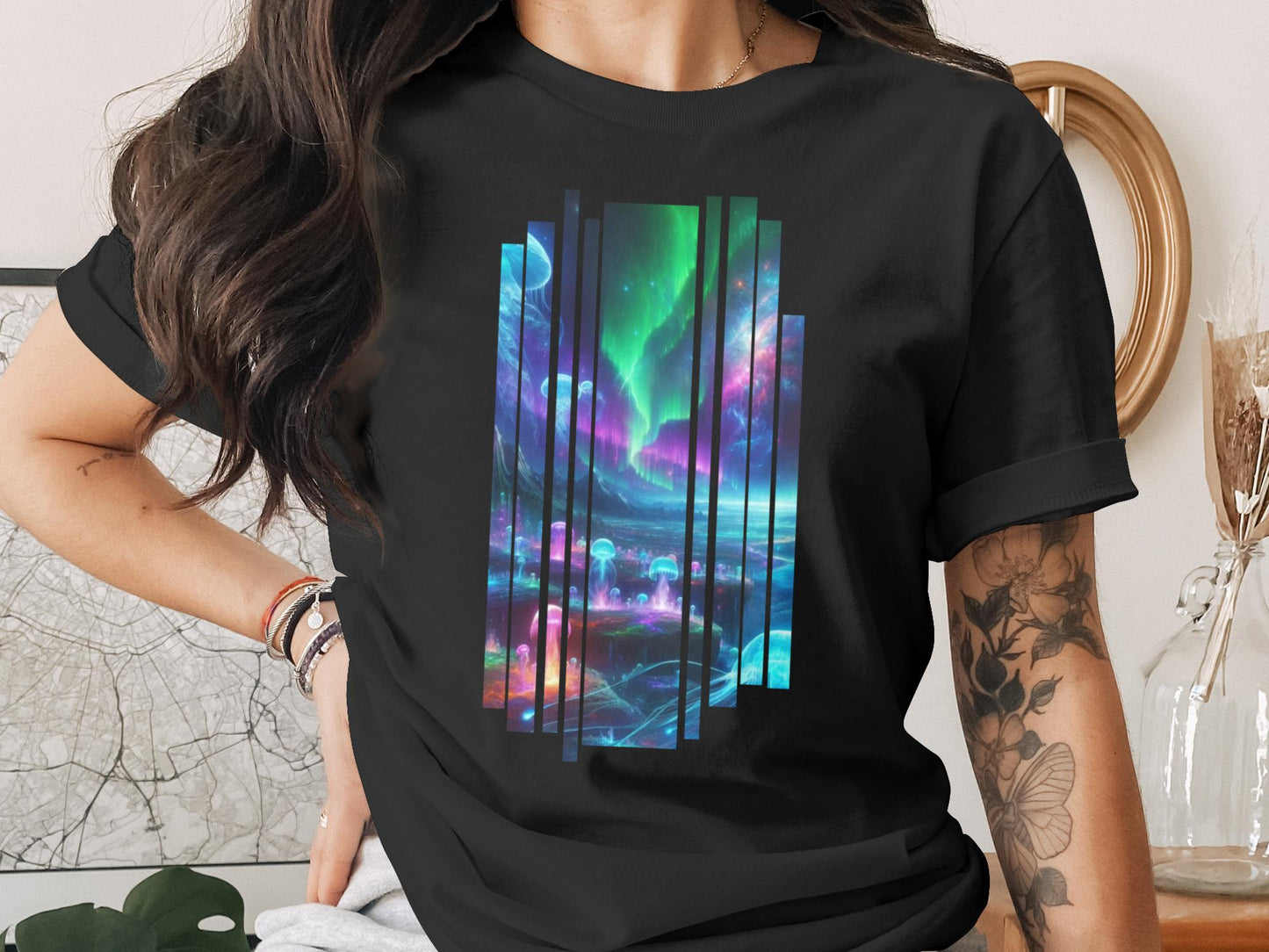Aurora Jellyfish T-Shirt: Neon Bioluminescence Fantasy Graphic Tee