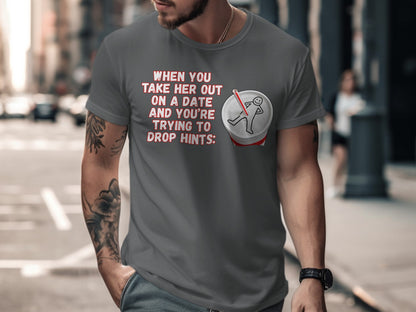T-shirt with text and cartoon character in a soda cup.