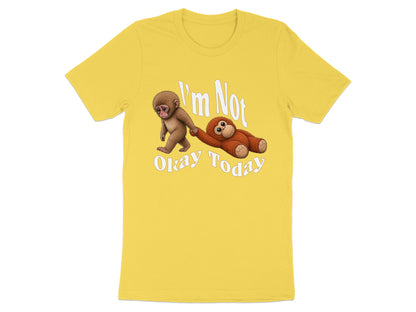Yellow t-shirt with cartoon monkeys and "I'm Not Okay Today" text.