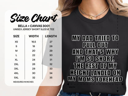Unisex size chart for a Bella + Canvas 3001 short sleeve tee.