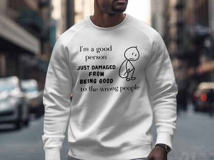 Damaged Good Person T-Shirt: Funny Sarcastic Stick Figure Graphic Tee