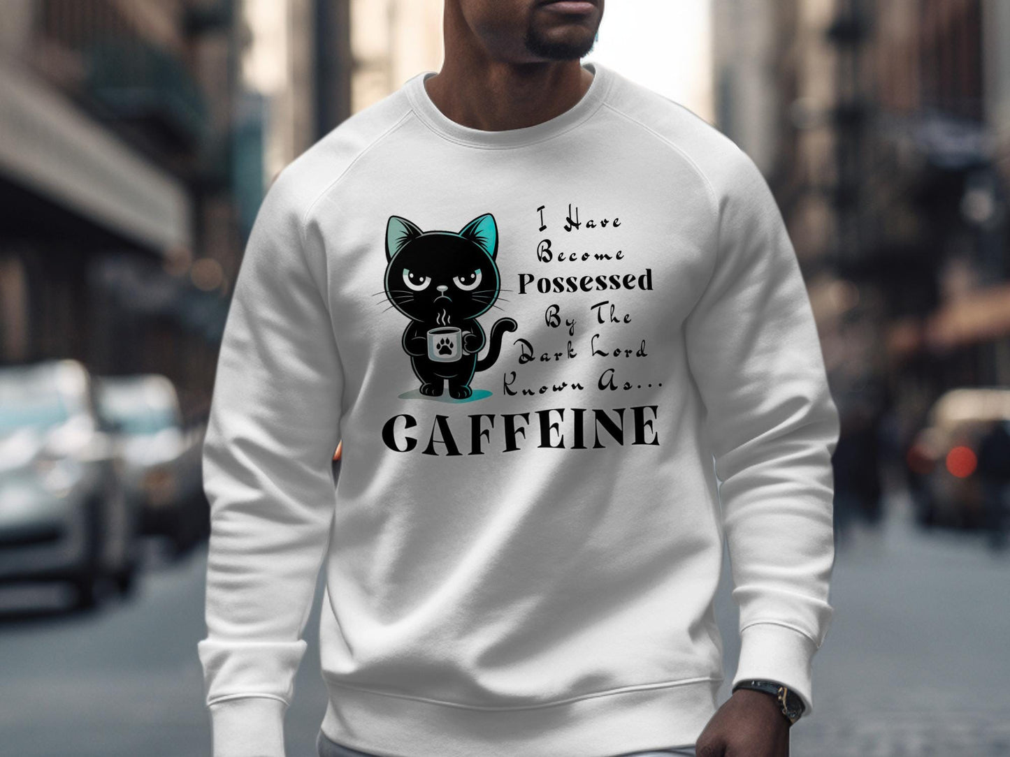 Black Cat Caffeine T-Shirt: Funny Coffee Lover Tee, Cat Mom Gift