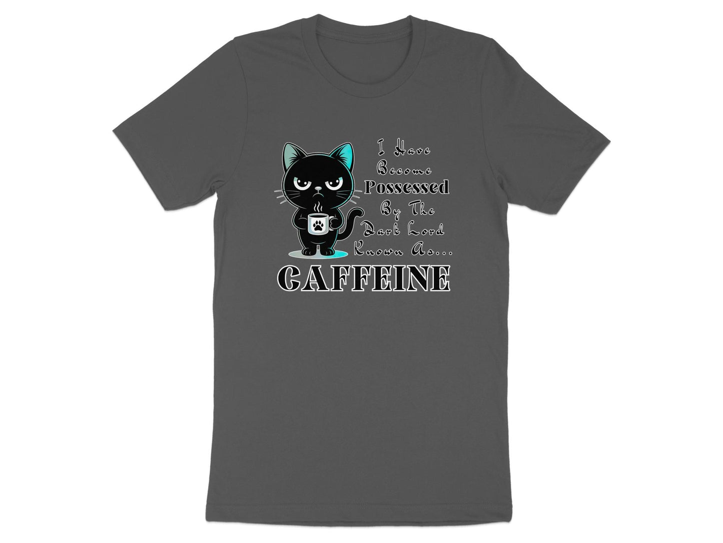 Black Cat Caffeine T-Shirt: Funny Coffee Lover Tee, Cat Mom Gift