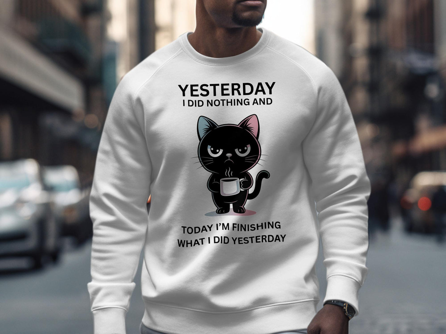 Funny Cat T-Shirt: Sarcastic Coffee Cat - Lazy Day