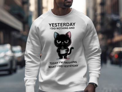 Funny Cat T-Shirt: Sarcastic Coffee Cat - Lazy Day