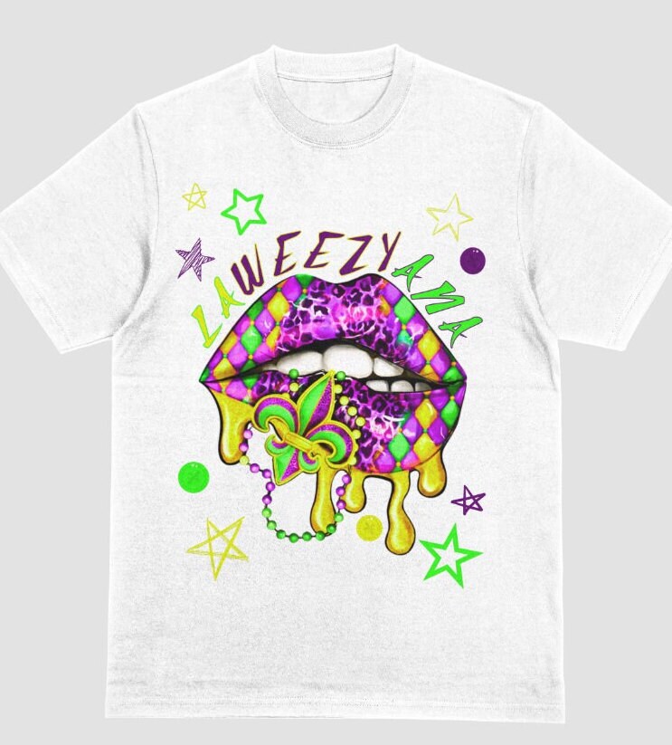 Mardi Gras Party Parade Cotton Tshirt Lips