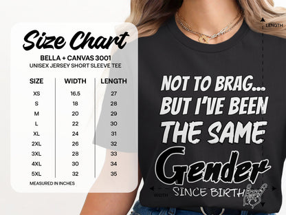 Bella + Canvas 3001 unisex size chart for short sleeve tee with measurements.