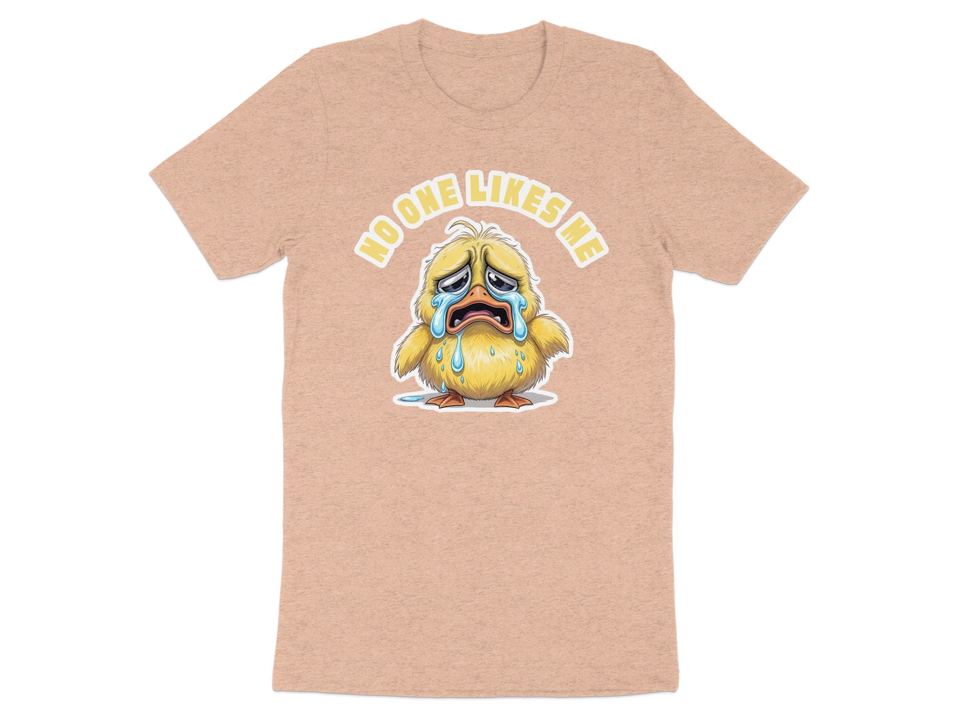 T-shirt with crying cartoon duck and text "NO ONE LIKES ME".