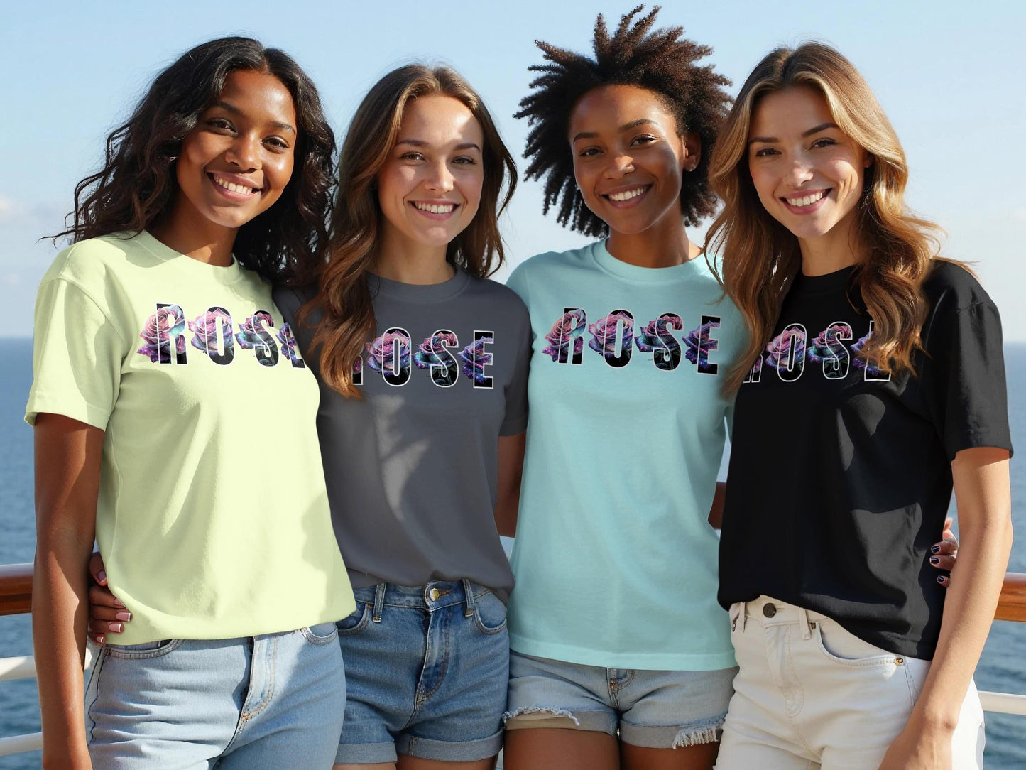 Galaxy Rose Graphic Tee: Celestial Floral Design