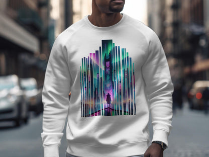 Cyberpunk Cityscape T-Shirt: Aurora Borealis Neon Lights Sci-Fi Tee